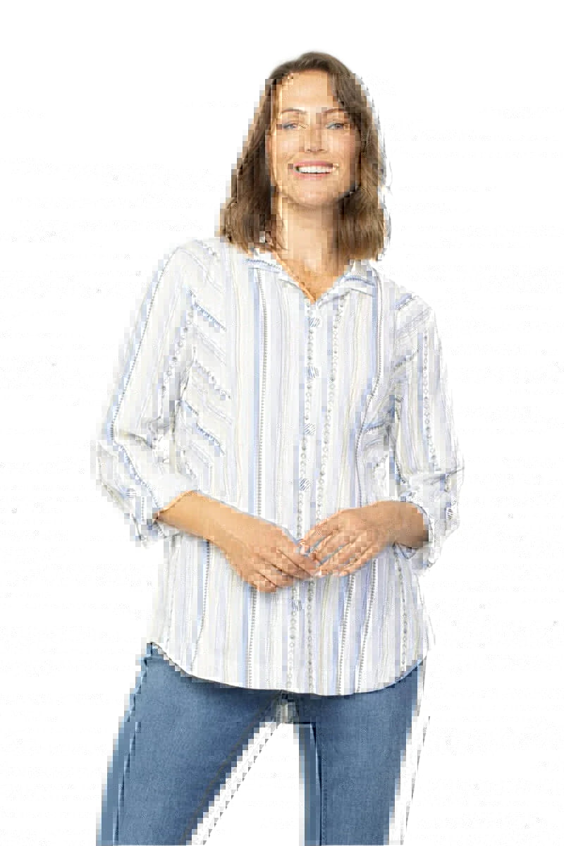 Habitat Coastal Boho Stripe Boyfriend Shirt - 46743-WT - Sizes M & XXL Only!