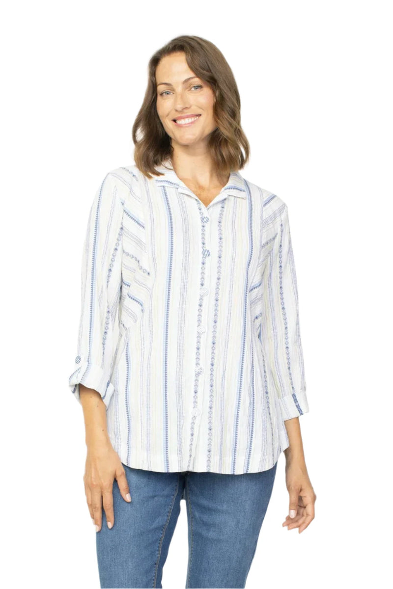 Habitat Coastal Boho Stripe Boyfriend Shirt - 46743-WT - Sizes M & XXL Only!