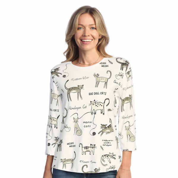 Jess & Jane "Cat's World" Abstract Top - 14-1941-WHT