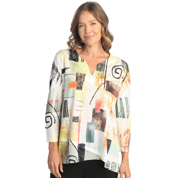 Jess & Jane "Malaga" High-Low Tunic w/ Chiffon Border - 61-1806